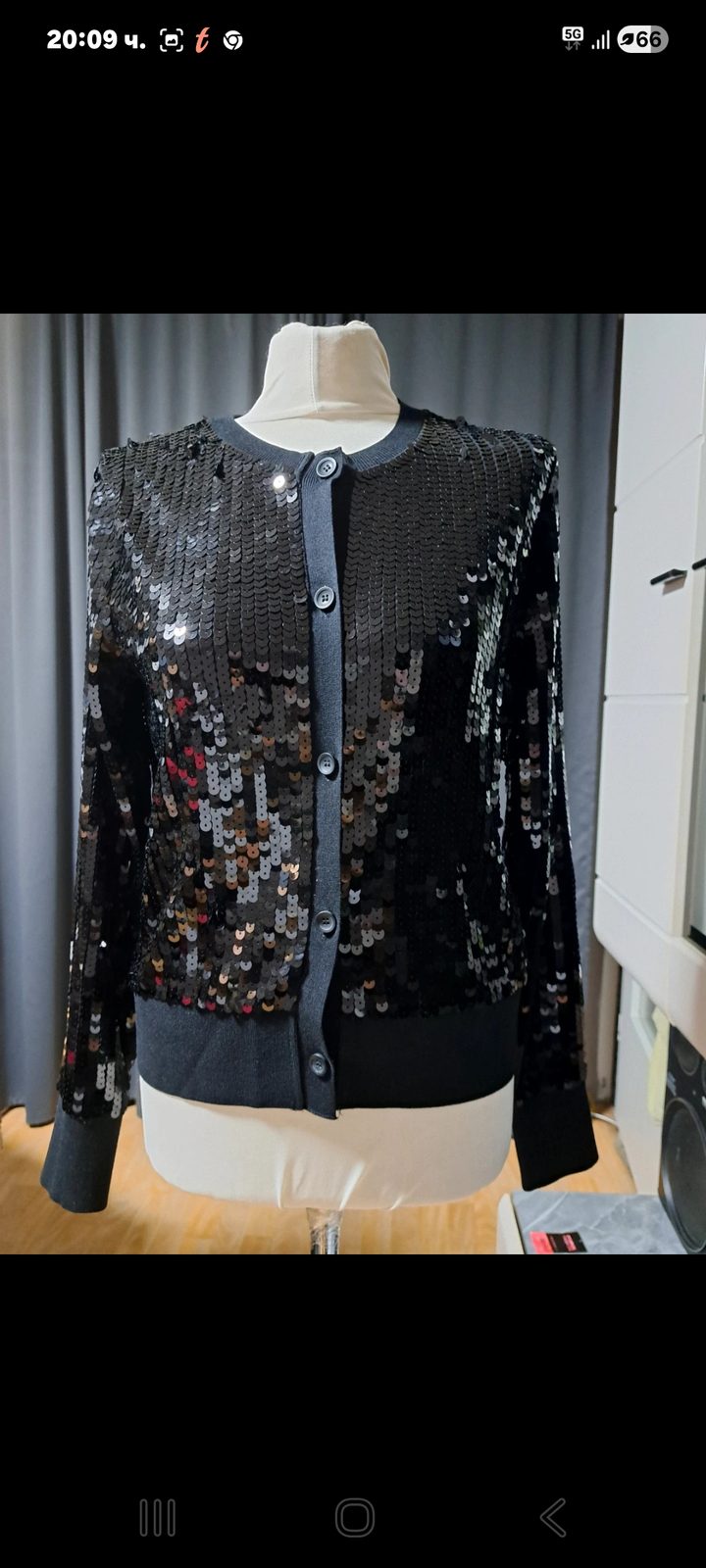 Zara Damen Pailletten Cardigan Schwarz Gr. M