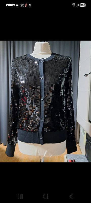 Zara Damen Pailletten Cardigan Schwarz Gr. M