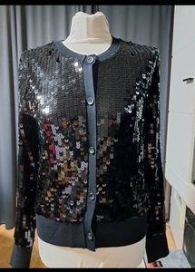 Zara Damen Pailletten Cardigan Schwarz Gr. M – Bild 3 von 5