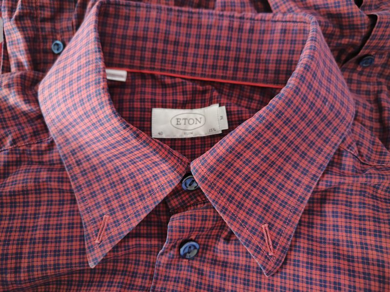 ETON Herrenhemd Slim Fit Gr. 40 M Rot Dunkelblau Kariert 100% Baumwolle – Bild 3 von 5