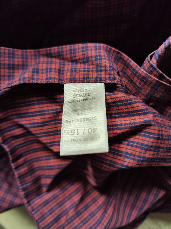 ETON Herrenhemd Slim Fit Gr. 40 M Rot Dunkelblau Kariert 100% Baumwolle – Bild 4 von 5