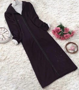 Damen Langer Abaya Mantel mit Kapuze & Reißverschluss – Dunkelviolett – Gr. 7XL – Lila