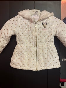 Mädchen Winterjacke mit Herzmuster und Minnie-Maus-Motiv – Größe 92 – Weiß