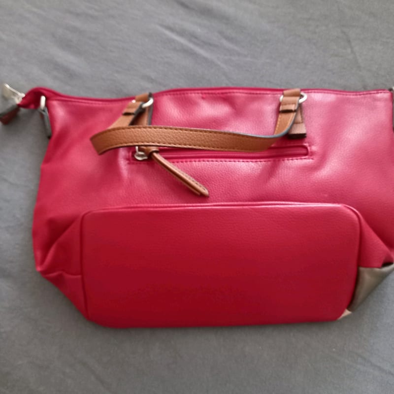 Handtasche in Rot mit beige-grauen Seitenteilen — Bild 5 von 5