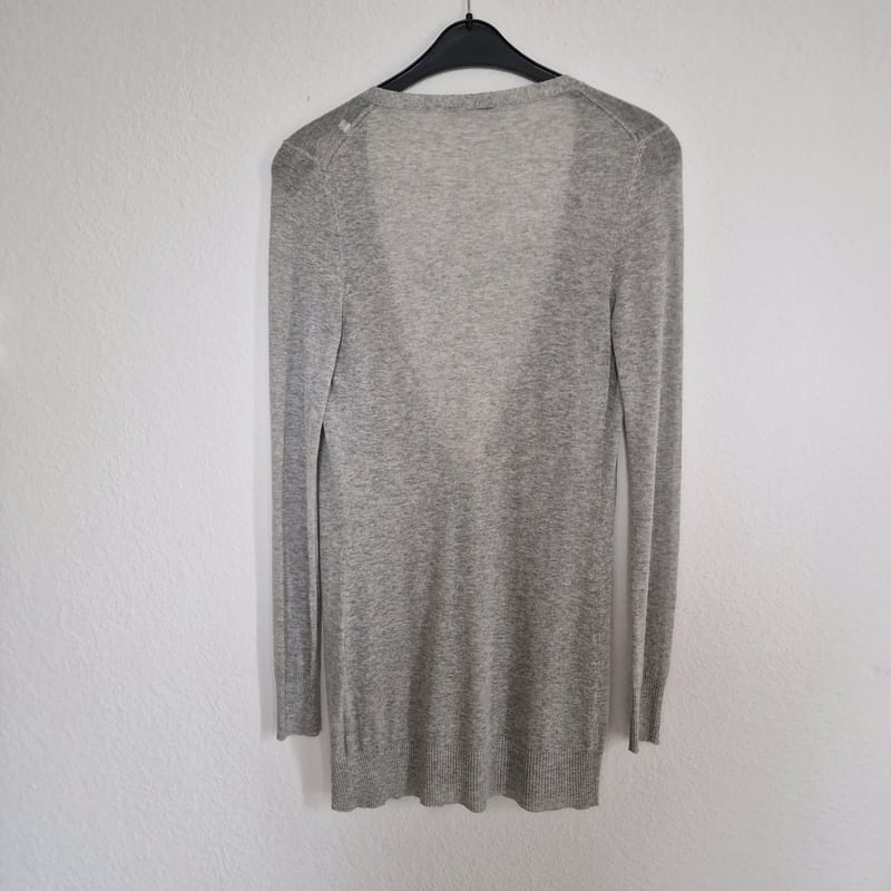 Feiner Strickcardigan, grau meliert, langer Schnitt — Bild 2 von 3