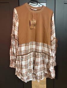 Oversize-Bluse in Braun mit Karomuster und Langarm