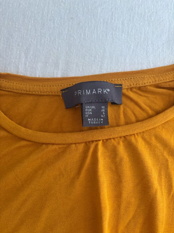 Damen-Shirt mit Knoten vorne – Senfgelb, kurzarm – Größe 38 – Bild 4 von 5