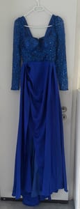 Damen Langes Abendkleid royalblau mit Pailletten und langen Ärmeln – Größe S – Königsblau