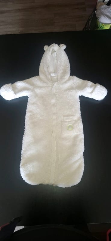 Baby Plüschoverall/Schlafsack mit Ärmel Gr.62/68 – Weiß