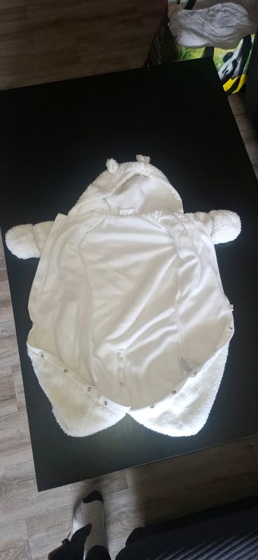 Baby Plüschoverall/Schlafsack mit Ärmel Gr.62/68 – Weiß – Bild 2 von 3