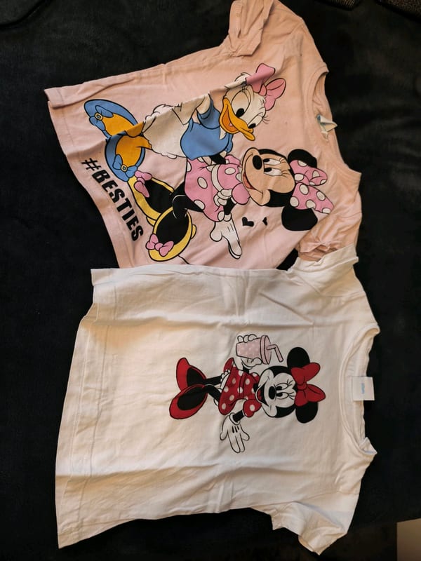 Zwei Mädchen-T-Shirts mit Disney-Motiven (Minnie & Daisy) Gr. 110/116 – Bunt