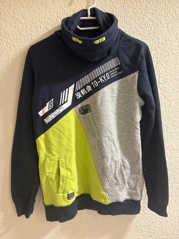 Sweatshirt mit Stehkragen, Colorblock in Blau, Grün und Grau – Jungen