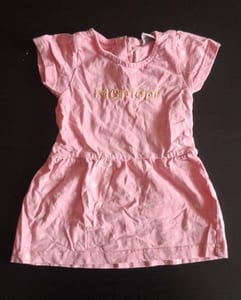 Mädchen Rosa Sommerkleid mit Blüten & "moment"-Schriftzug Gr.80