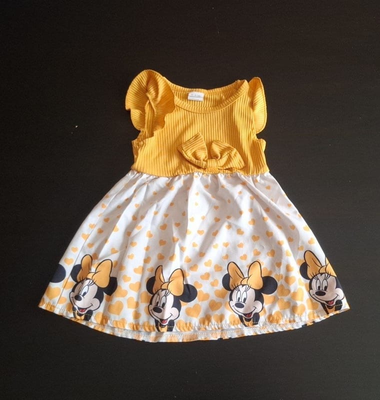 Mädchen Süßes Sommerkleid mit Minnie Maus Gr.80 – Gelb/Weiß