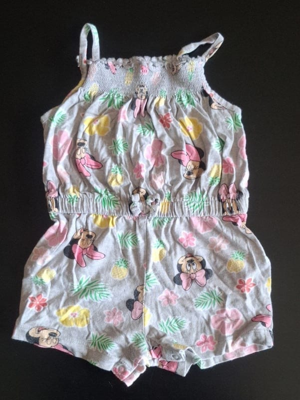 Mädchen Sommer-Jumpsuit mit Minnie Mouse Gr.74 – Grau/Bunt