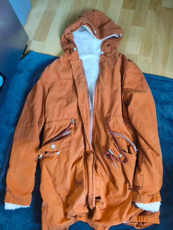 Damen Parka mit Kapuze und Teddyfutter – Orange S – Größe S – Rostorange