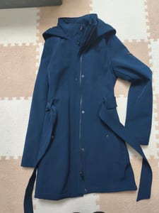 Damen Dunkelblauer Mantel mit Gürtel und Kapuze Gr XS – Marineblau