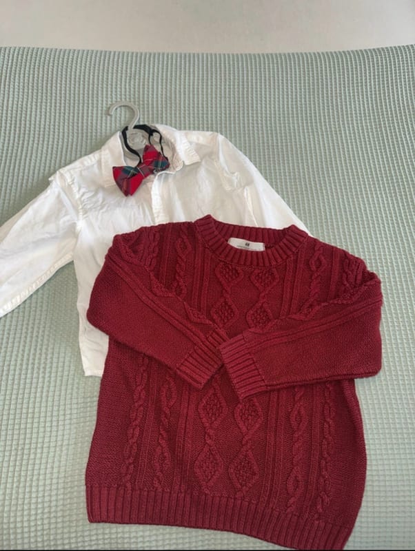 Jungen Festliches Weihnachtsset mit Fliege – Größe 98 – Rot/Weiß