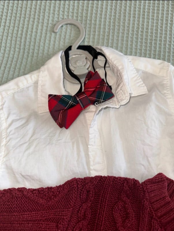 Jungen Festliches Weihnachtsset mit Fliege – Größe 98 – Rot/Weiß – Bild 3 von 3