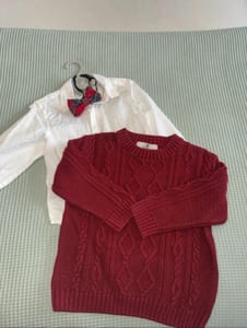 Jungen Festliches Weihnachtsset mit Fliege – Größe 98 – Rot/Weiß