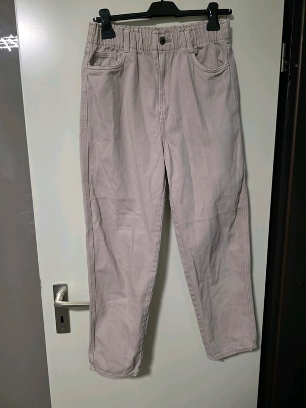 Damen Beige Paperbag Jeans Gr. 38