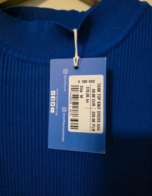 Damen Blaues ärmelloses Strick-Kleid mit Stehkragen – Größe M – Bild 2 von 2