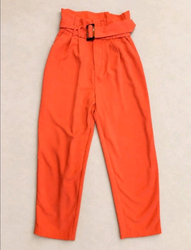 Damenhose Paperbag-Bund mit Gürtel, Orange – Größe 38