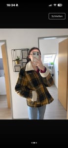 Damen Kariertes Teddy-Fleecejacke mit Umlegekragen – Größe L – Gelb-Schwarz