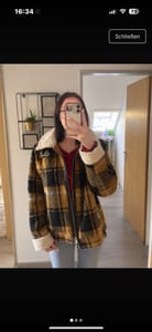 Damen Kariertes Teddy-Fleecejacke mit Umlegekragen – Größe L – Gelb-Schwarz – Bild 2 von 3