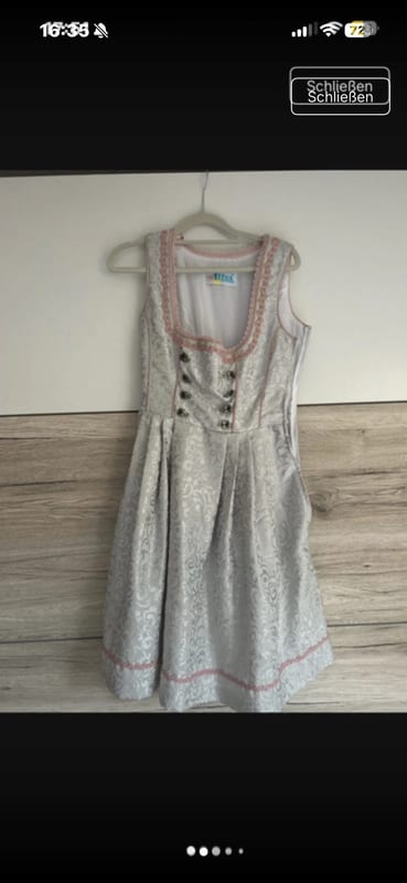 Damen Dirndl mit rosa Spitzenschürze – Trachtenkleid – Größe XS – Hellgrau – Bild 2 von 8