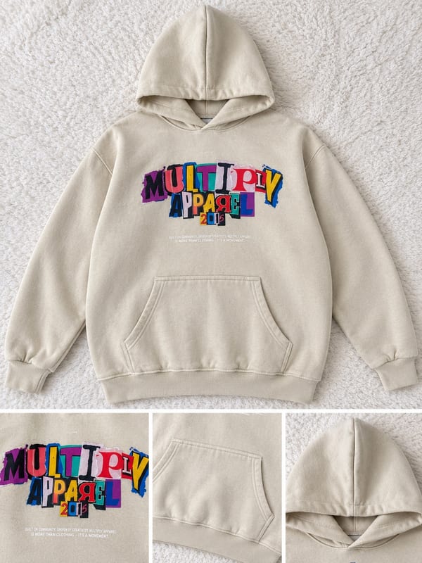 Herren Beiger Hoodie mit buntem Schriftzug-Print – Größe S – Bild 3 von 3