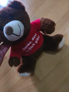 Plüsch-Teddybär mit rotem Shirt „Danke, dass es Dich gibt!“ – Bild 2 von 3