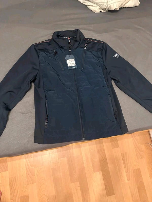 Herren Jacke, dunkelblau, Hybridjacke mit Stehkragen – neu mit Etikett – Größe L – Saphierblau
