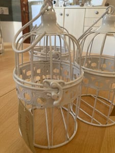 Weiße Deko-Vogelkäfige aus Metall, 3 Stück