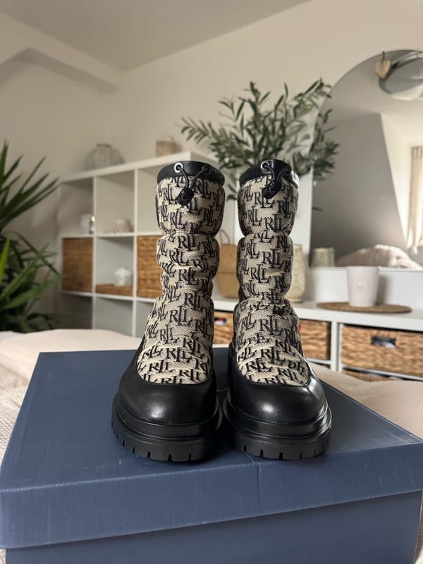 Damen Originale Ralf Lauren Boots Stiefeletten Stiefel Herbst Winter Schuhe – Größe 38 – Schwarz/Beige – Bild 2 von 10