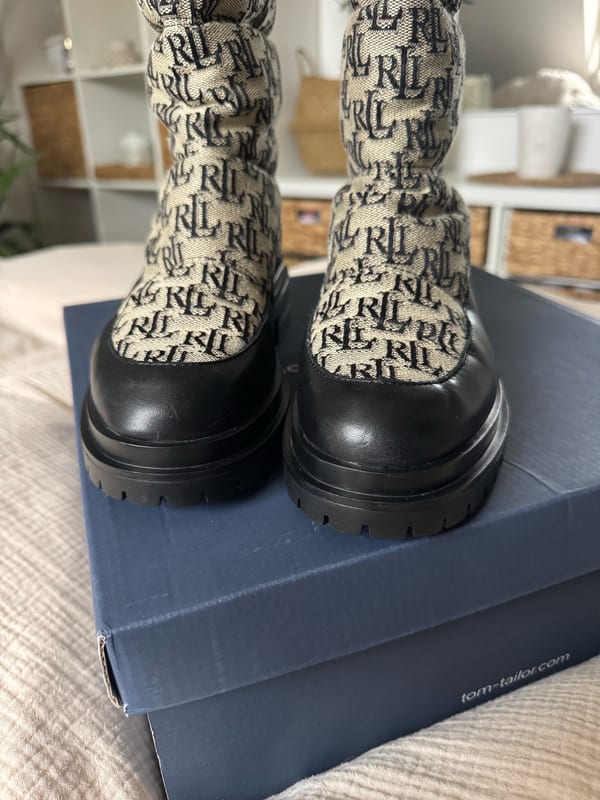Damen Originale Ralf Lauren Boots Stiefeletten Stiefel Herbst Winter Schuhe – Größe 38 – Schwarz/Beige – Bild 3 von 10