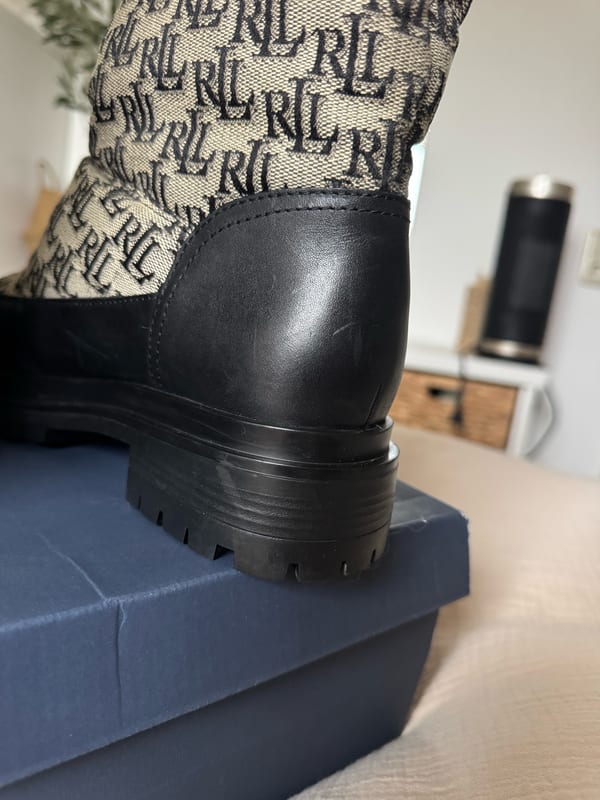Damen Originale Ralf Lauren Boots Stiefeletten Stiefel Herbst Winter Schuhe – Größe 38 – Schwarz/Beige – Bild 4 von 10