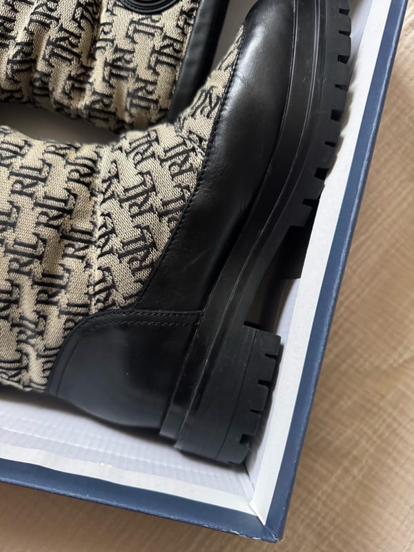 Damen Originale Ralf Lauren Boots Stiefeletten Stiefel Herbst Winter Schuhe – Größe 38 – Schwarz/Beige – Bild 6 von 10
