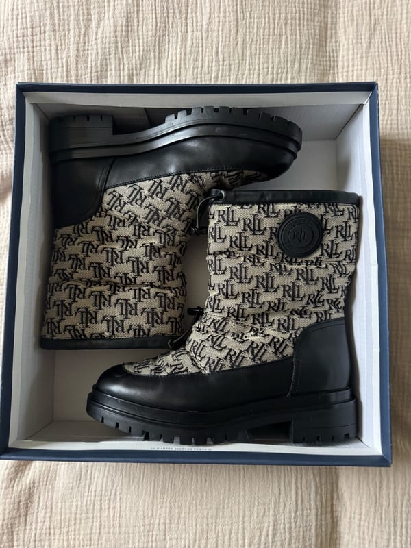 Damen Originale Ralf Lauren Boots Stiefeletten Stiefel Herbst Winter Schuhe – Größe 38 – Schwarz/Beige – Bild 7 von 10