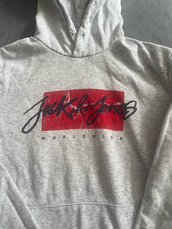Herren Grauer Hoodie mit rotem Frontprint – Kapuzenpullover – Größe M