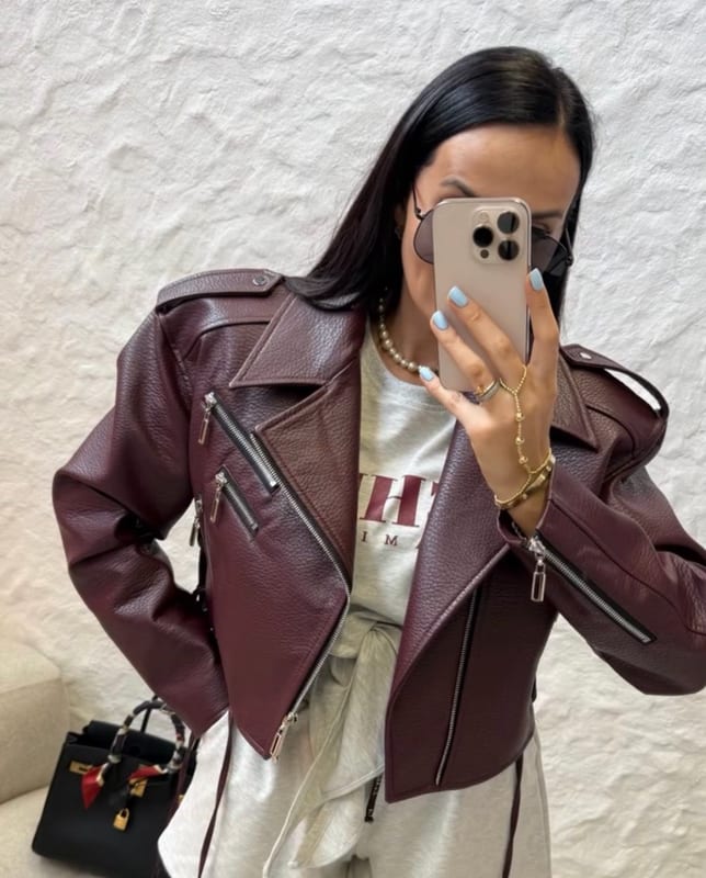 Damen bikerjacke – Einheitsgröße – Burgundy