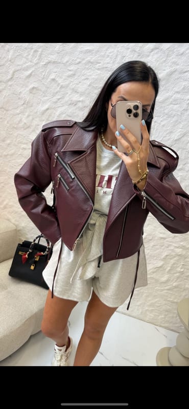 Damen bikerjacke – Einheitsgröße – Burgundy – Bild 2 von 3