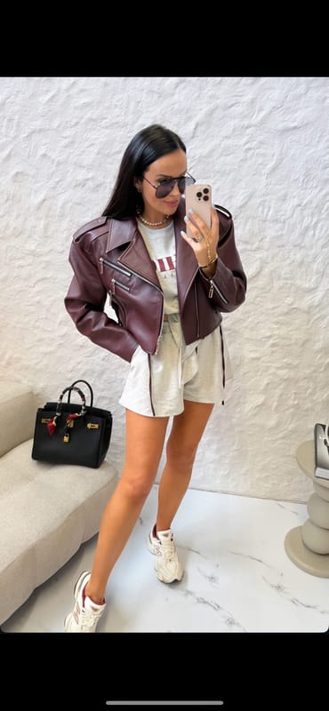 Damen bikerjacke – Einheitsgröße – Burgundy – Bild 3 von 3