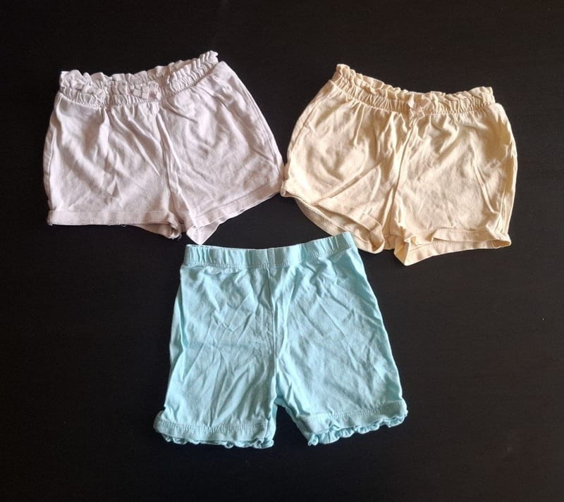 3er Set Kurze Kinder Hosen Gr.74/80 – Pastellfarben