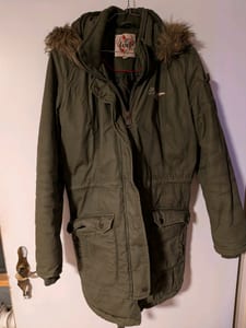 Damen Parka mit Kapuze und Kunstfellbesatz – Khaki – Größe M – Grün