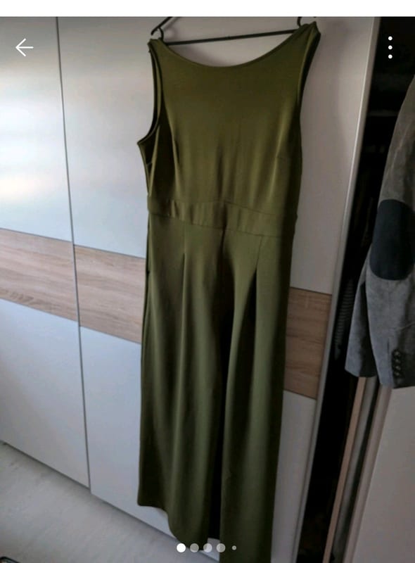 Damen Olivgrüner ärmelloser Jumpsuit mit weitem Bein – Größe 44