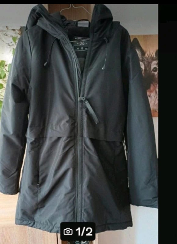 Damen Winterjacke Parka mit Kapuze, schwarz – Größe S