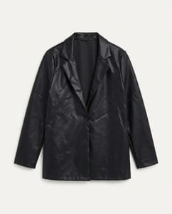 Damen Schwarzer Kunstleder-Blazer, einreihig, Revers