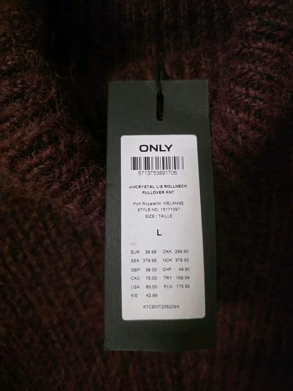 Only Damen Rollkragenpullover, flauschig, Bordeaux – Größe L – Rot – Bild 2 von 3