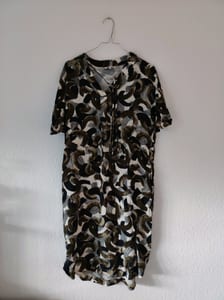 Sandwich Damen Kleid mit Taschen – Größe 34 – Schwarz/Grün/Beige